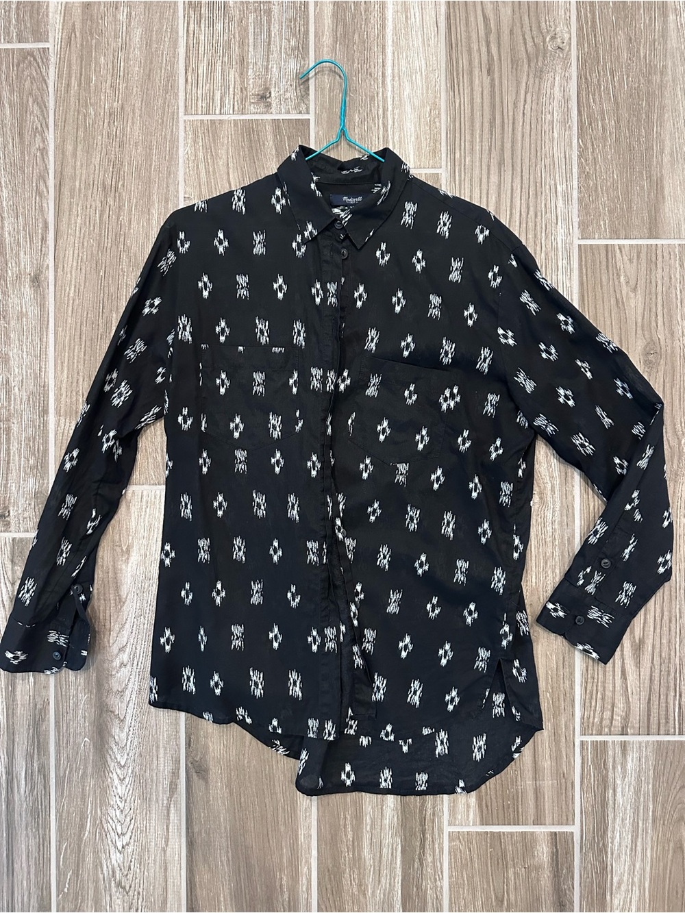 Madewell Black Button-Down Shirt with White Ikat Print